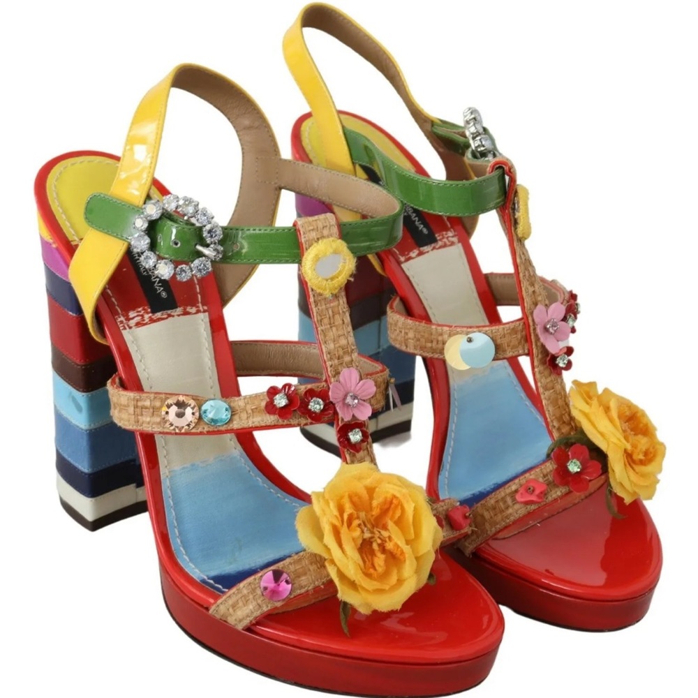DOLCE & GABBANA Shoes Sandals Multicolor Leather Crystal EU39 / US8.5 RRP $1400